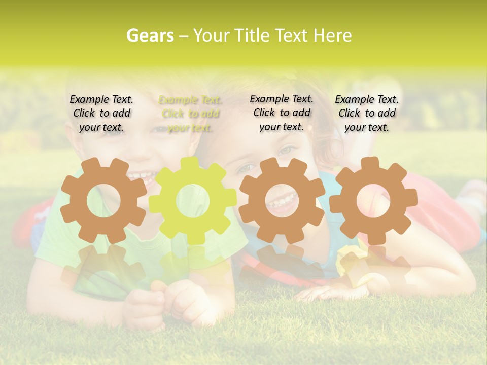 Two Young Children Laying On The Grass In A Park PowerPoint Template