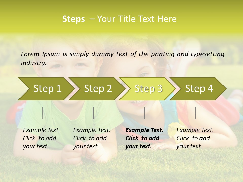 Two Young Children Laying On The Grass In A Park PowerPoint Template