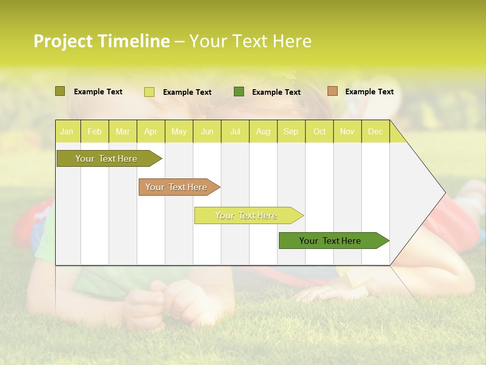Two Young Children Laying On The Grass In A Park PowerPoint Template