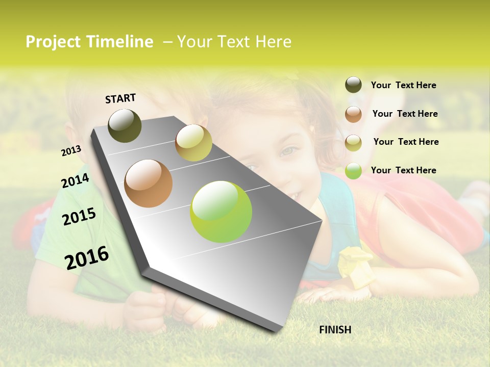 Two Young Children Laying On The Grass In A Park PowerPoint Template
