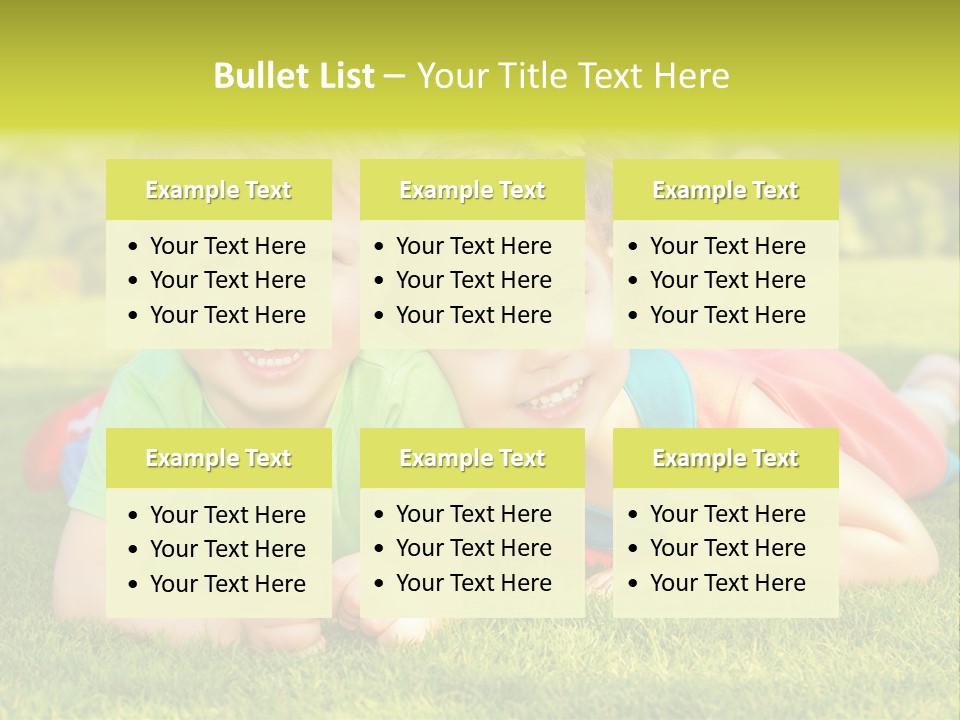 Two Young Children Laying On The Grass In A Park PowerPoint Template