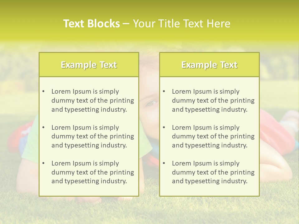 Two Young Children Laying On The Grass In A Park PowerPoint Template