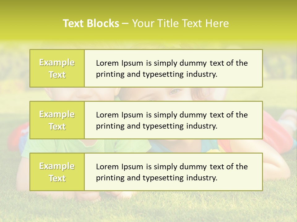 Two Young Children Laying On The Grass In A Park PowerPoint Template