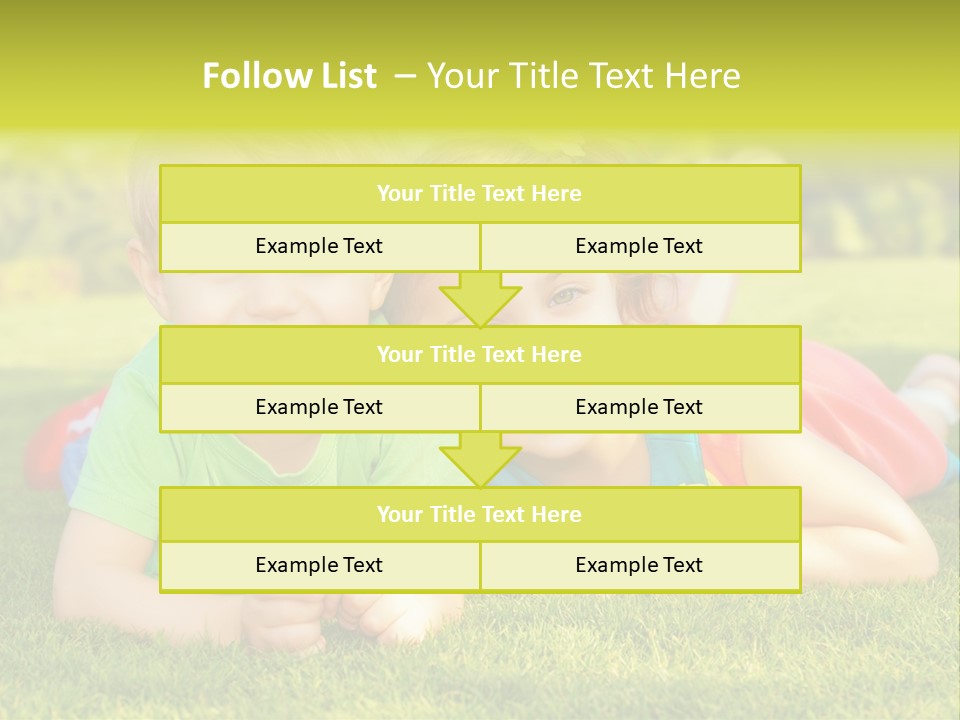 Two Young Children Laying On The Grass In A Park PowerPoint Template