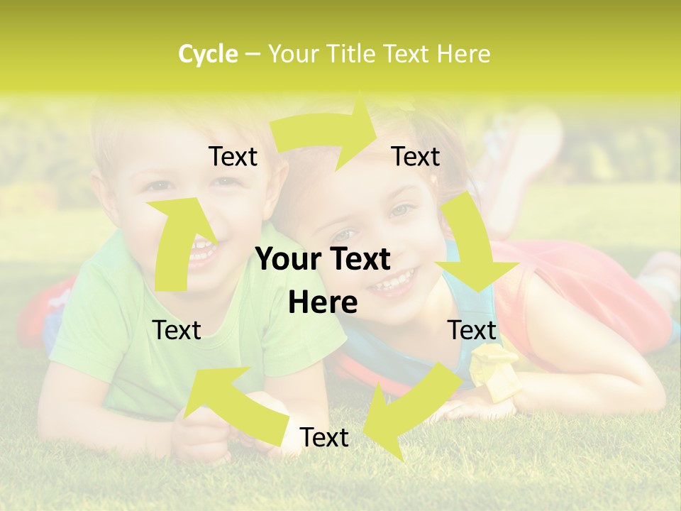 Two Young Children Laying On The Grass In A Park PowerPoint Template