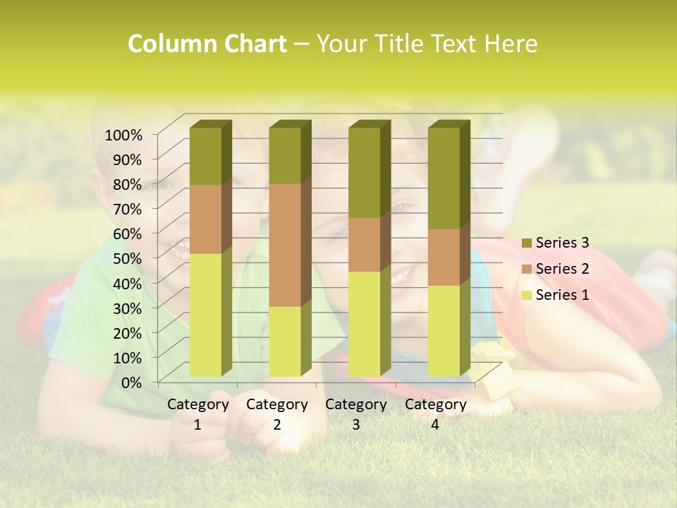 Two Young Children Laying On The Grass In A Park PowerPoint Template