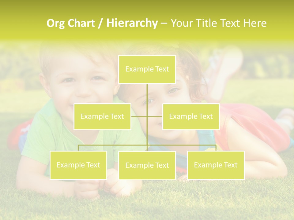 Two Young Children Laying On The Grass In A Park PowerPoint Template