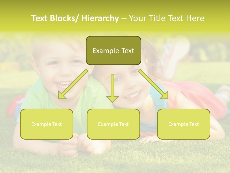 Two Young Children Laying On The Grass In A Park PowerPoint Template