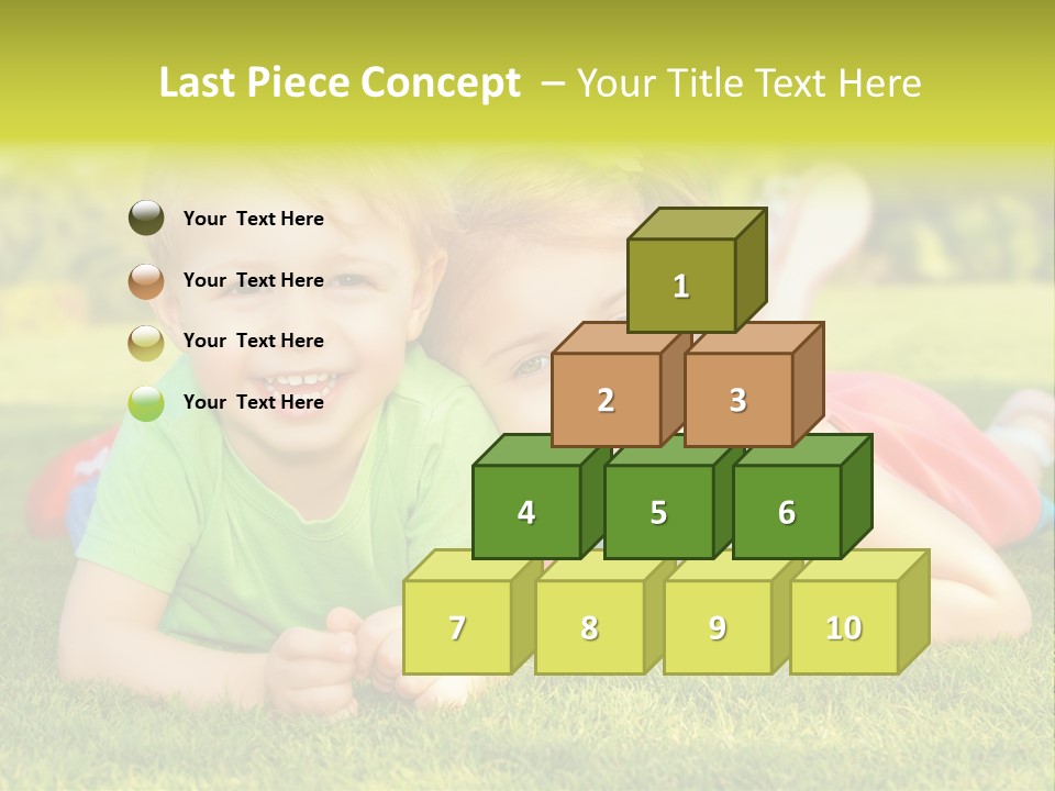 Two Young Children Laying On The Grass In A Park PowerPoint Template