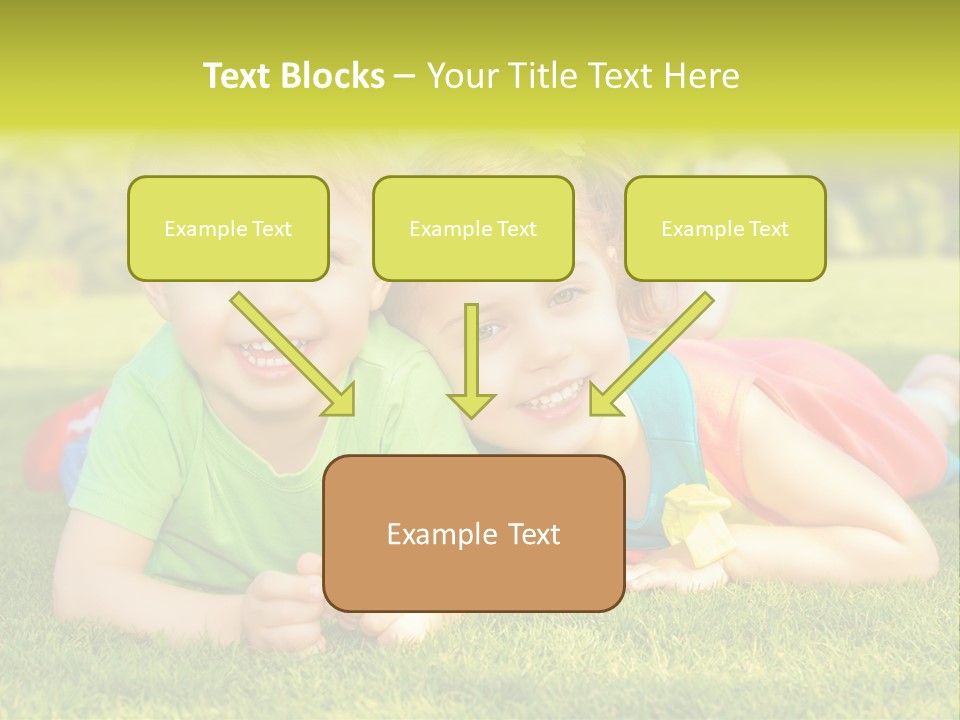 Two Young Children Laying On The Grass In A Park PowerPoint Template