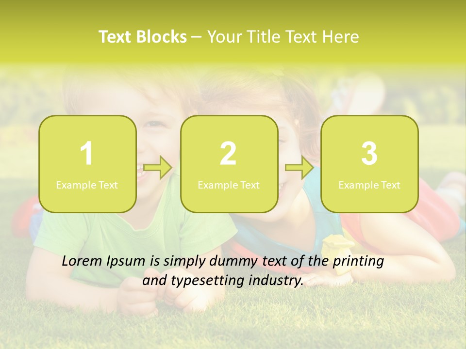 Two Young Children Laying On The Grass In A Park PowerPoint Template