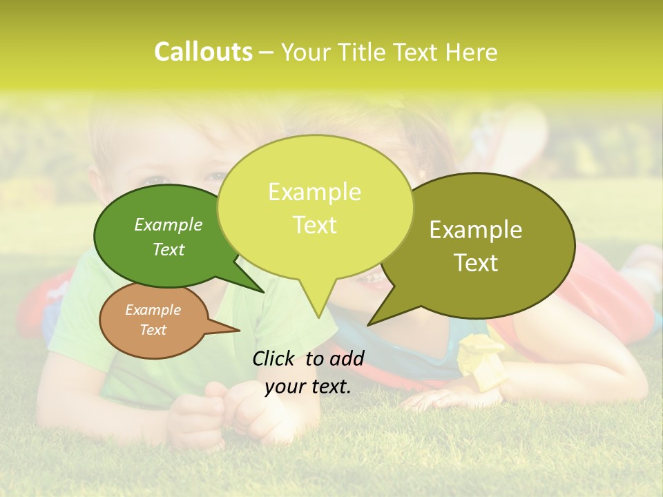 Two Young Children Laying On The Grass In A Park PowerPoint Template