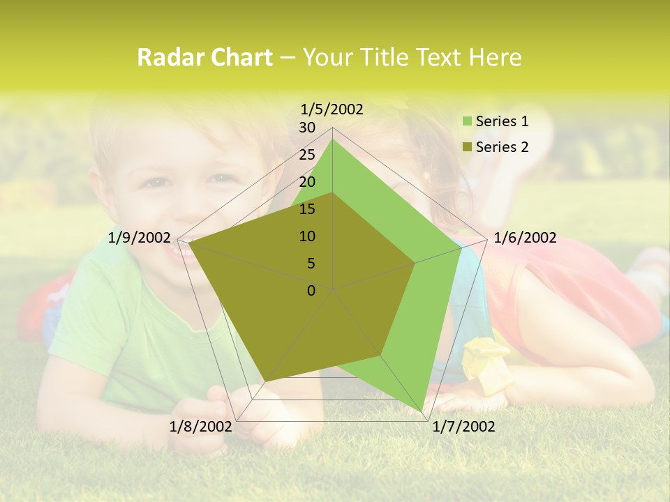 Two Young Children Laying On The Grass In A Park PowerPoint Template