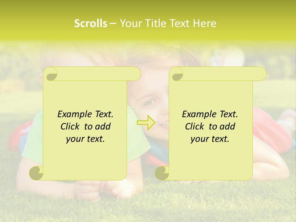 Two Young Children Laying On The Grass In A Park PowerPoint Template