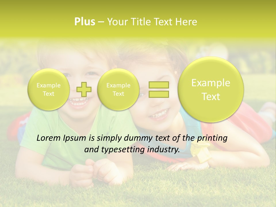 Two Young Children Laying On The Grass In A Park PowerPoint Template