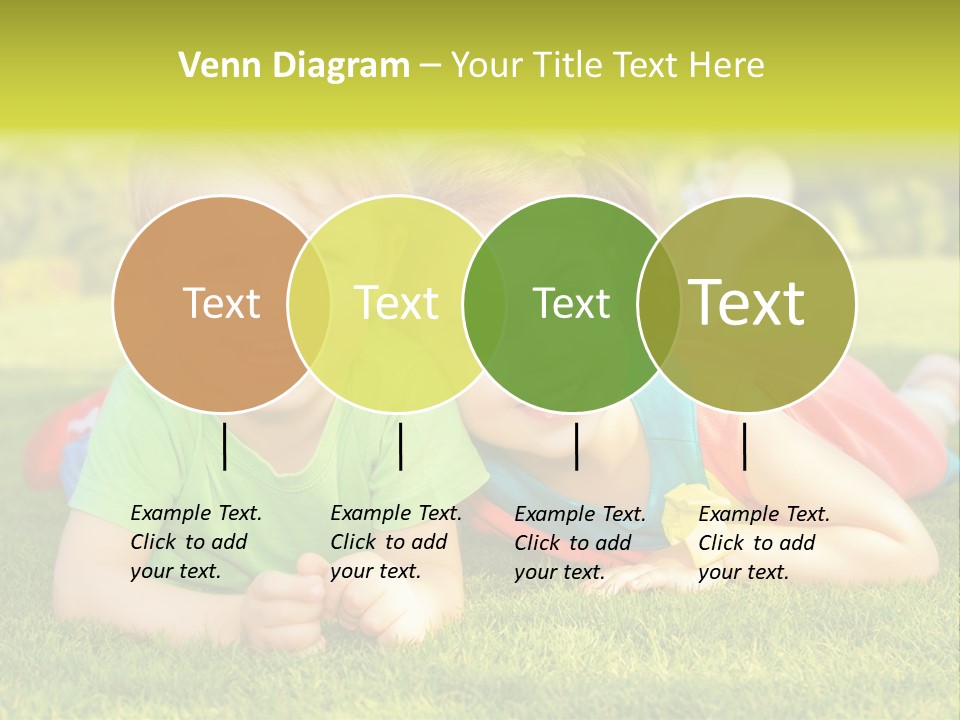 Two Young Children Laying On The Grass In A Park PowerPoint Template