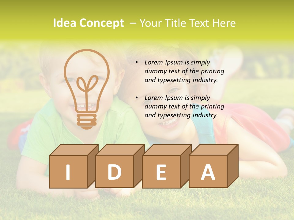 Two Young Children Laying On The Grass In A Park PowerPoint Template