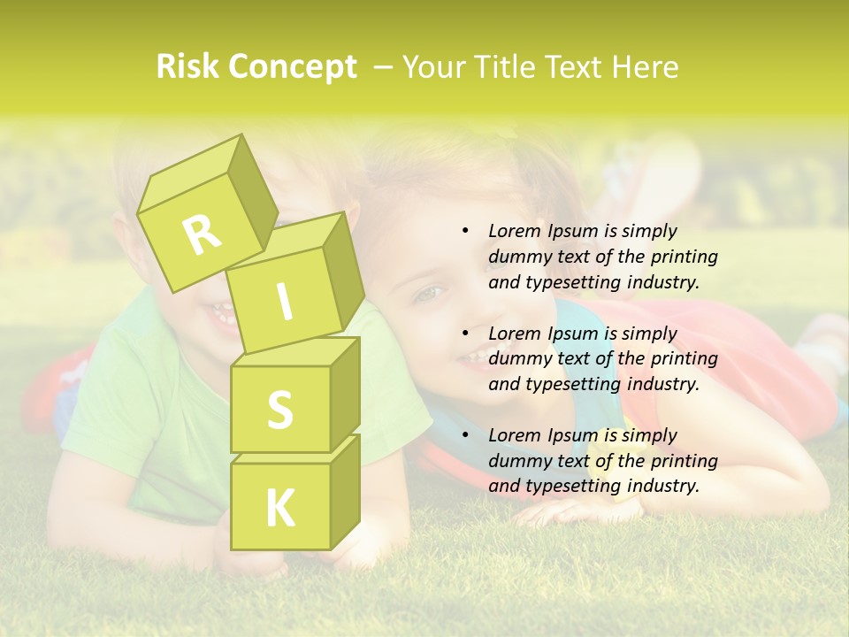 Two Young Children Laying On The Grass In A Park PowerPoint Template