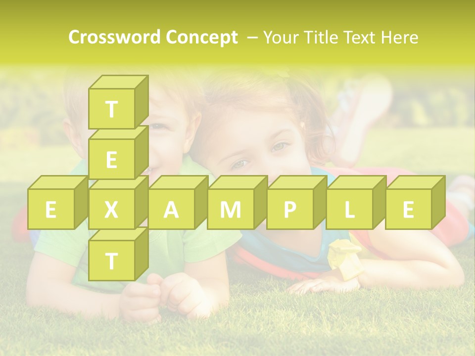 Two Young Children Laying On The Grass In A Park PowerPoint Template