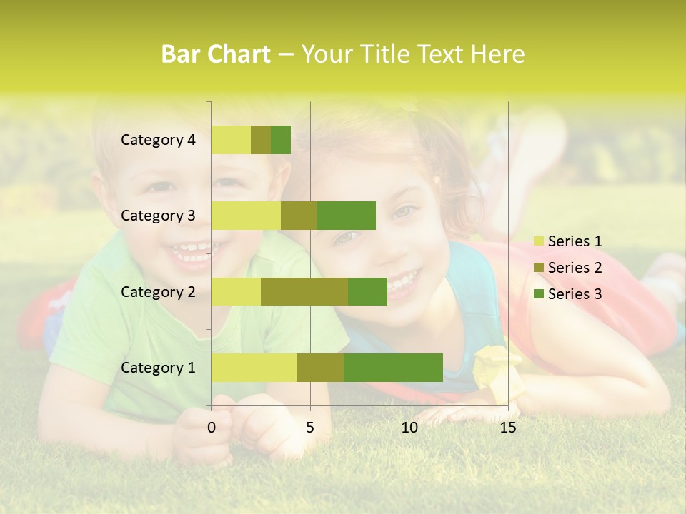 Two Young Children Laying On The Grass In A Park PowerPoint Template