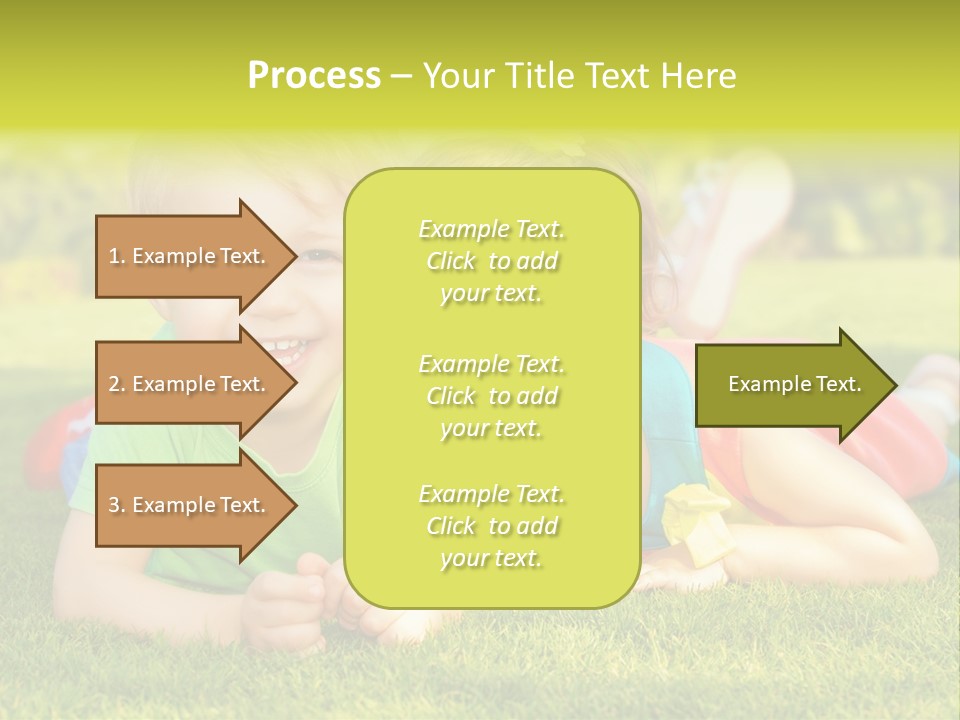 Two Young Children Laying On The Grass In A Park PowerPoint Template