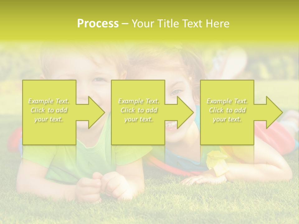 Two Young Children Laying On The Grass In A Park PowerPoint Template