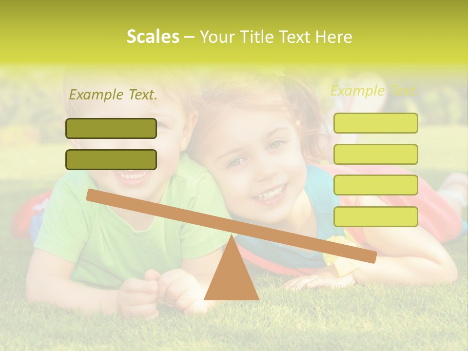 Two Young Children Laying On The Grass In A Park PowerPoint Template
