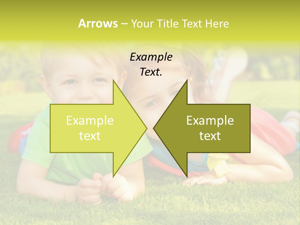 Two Young Children Laying On The Grass In A Park PowerPoint Template