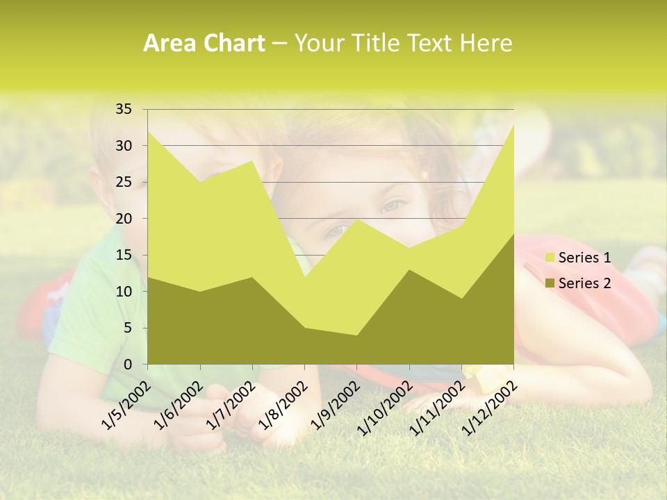 Two Young Children Laying On The Grass In A Park PowerPoint Template