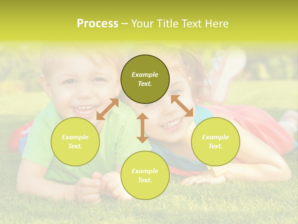 Two Young Children Laying On The Grass In A Park PowerPoint Template