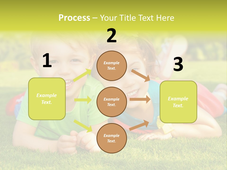 Two Young Children Laying On The Grass In A Park PowerPoint Template