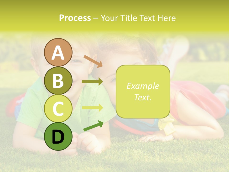 Two Young Children Laying On The Grass In A Park PowerPoint Template