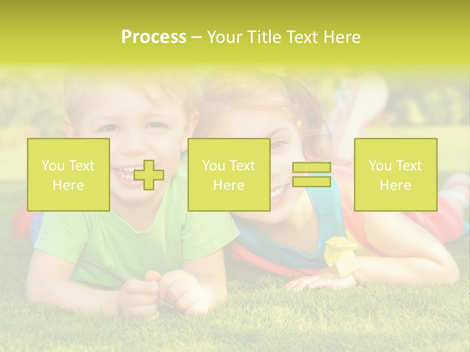 Two Young Children Laying On The Grass In A Park PowerPoint Template