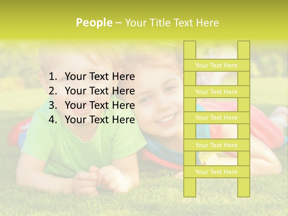 Two Young Children Laying On The Grass In A Park PowerPoint Template