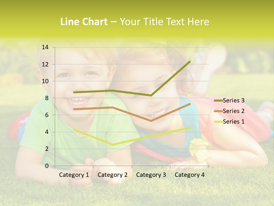 Two Young Children Laying On The Grass In A Park PowerPoint Template