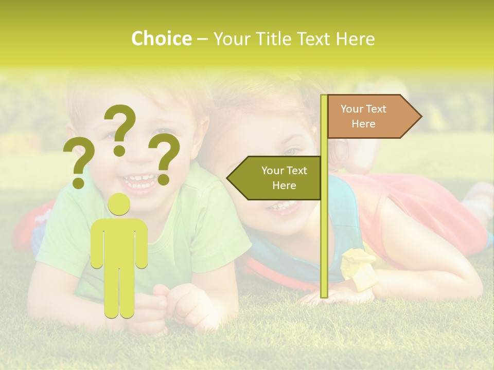Two Young Children Laying On The Grass In A Park PowerPoint Template