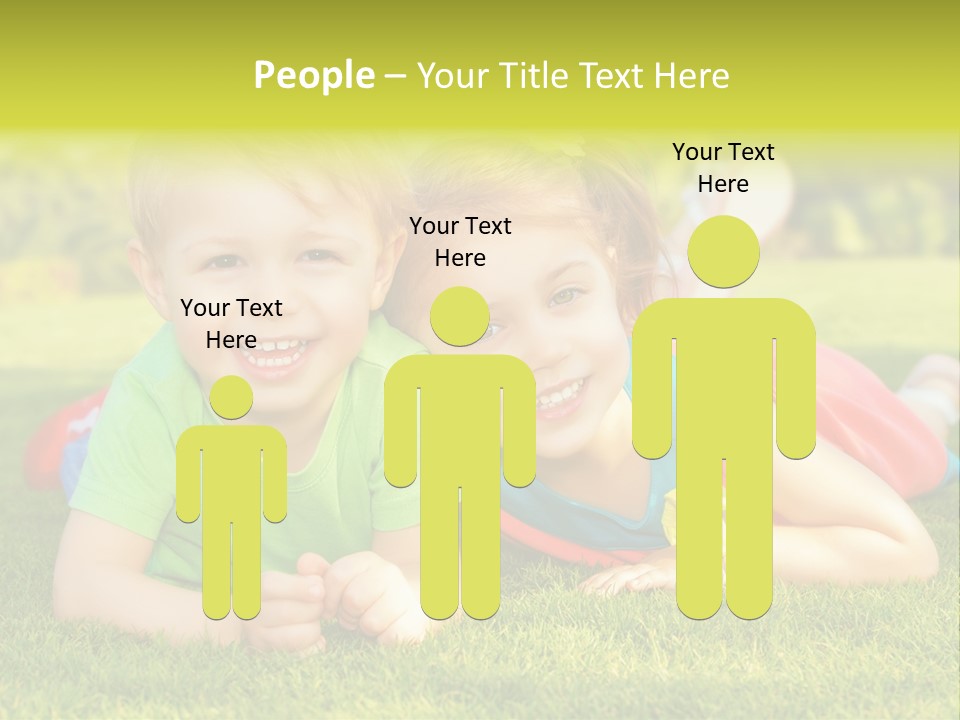 Two Young Children Laying On The Grass In A Park PowerPoint Template