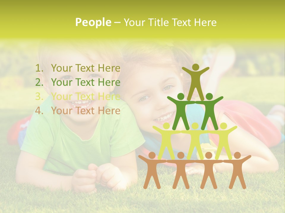 Two Young Children Laying On The Grass In A Park PowerPoint Template