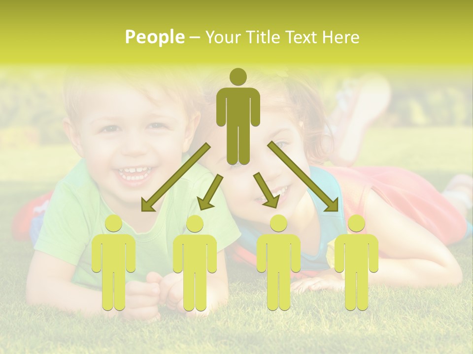 Two Young Children Laying On The Grass In A Park PowerPoint Template