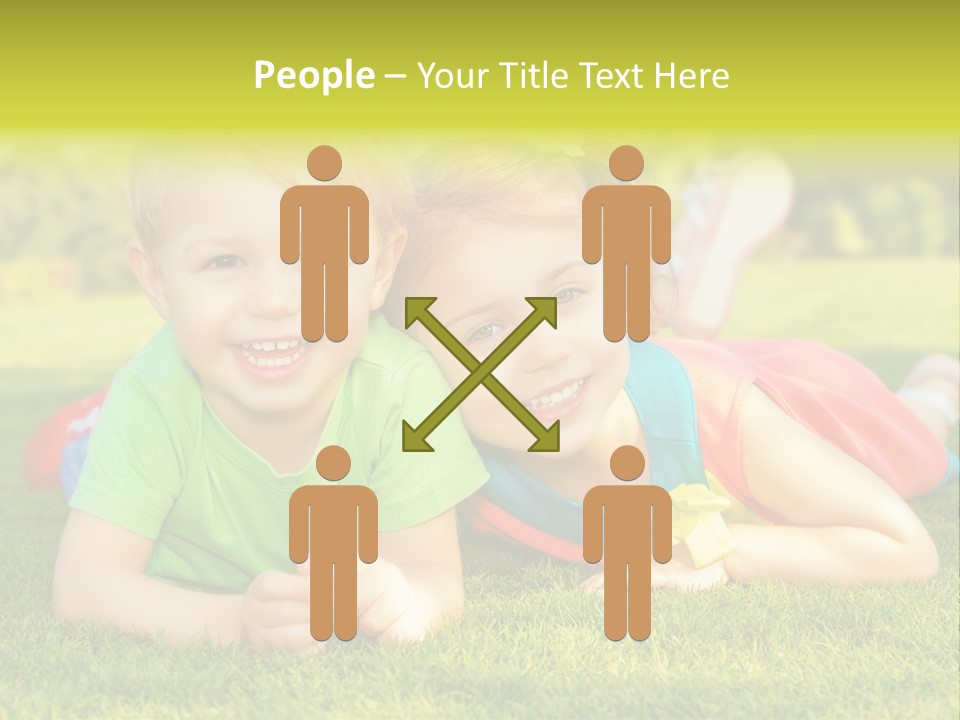 Two Young Children Laying On The Grass In A Park PowerPoint Template