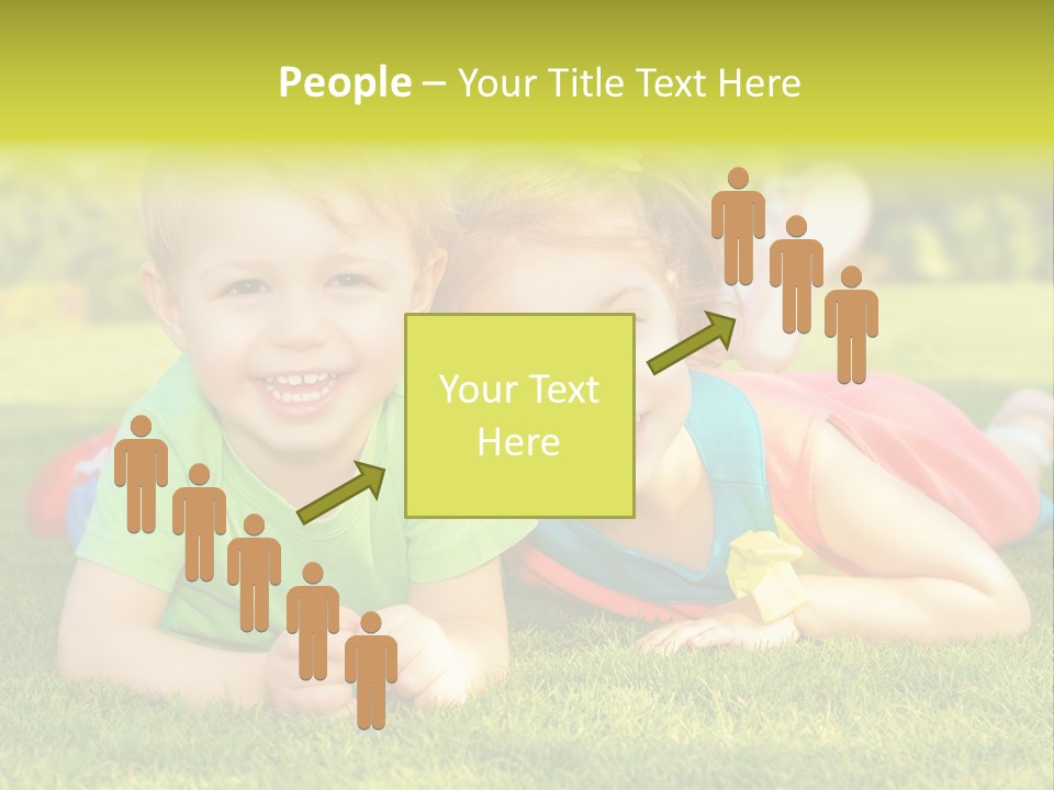Two Young Children Laying On The Grass In A Park PowerPoint Template