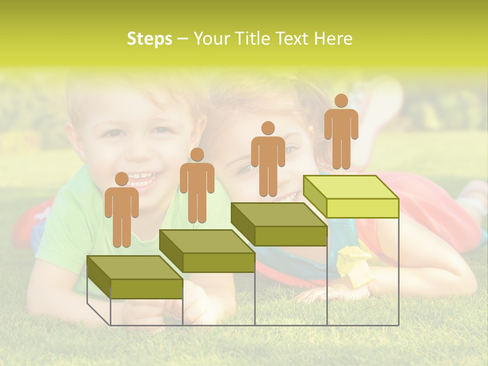 Two Young Children Laying On The Grass In A Park PowerPoint Template