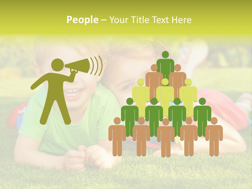 Two Young Children Laying On The Grass In A Park PowerPoint Template