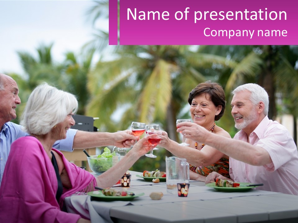 A Group Of People Toasting Wine Glasses At A Table PowerPoint Template