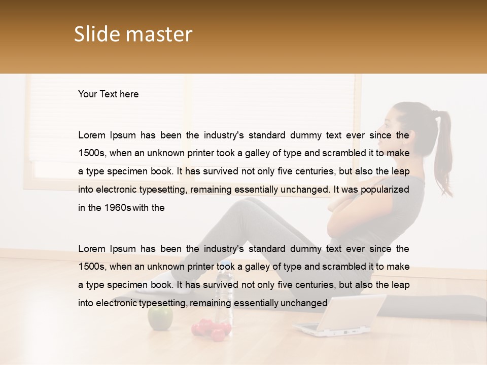 A Woman Sitting On A Yoga Mat With A Laptop PowerPoint Template