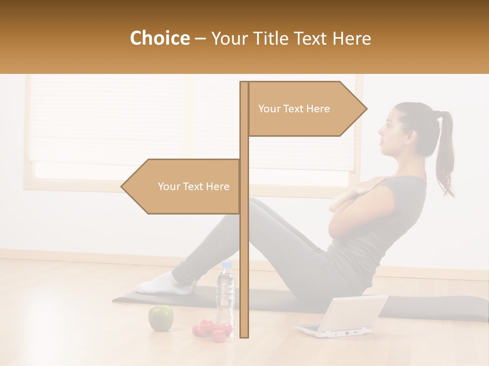 A Woman Sitting On A Yoga Mat With A Laptop PowerPoint Template