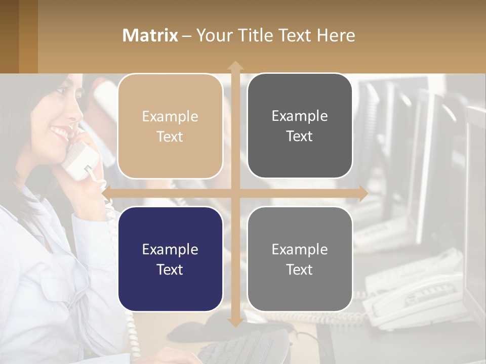 A Group Of People Sitting At A Desk Talking On Telephones PowerPoint Template