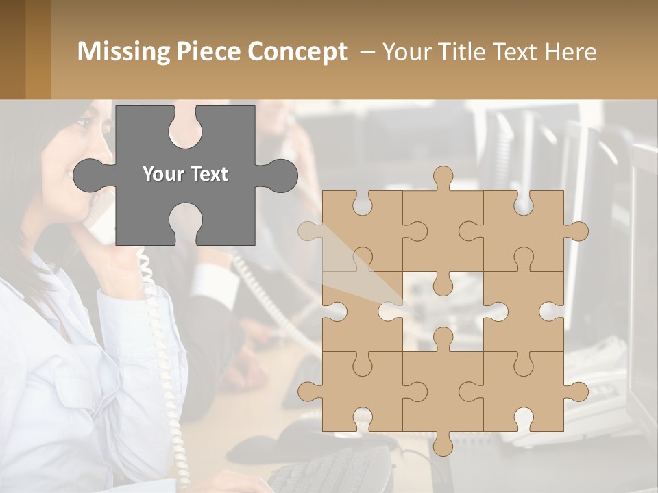 A Group Of People Sitting At A Desk Talking On Telephones PowerPoint Template