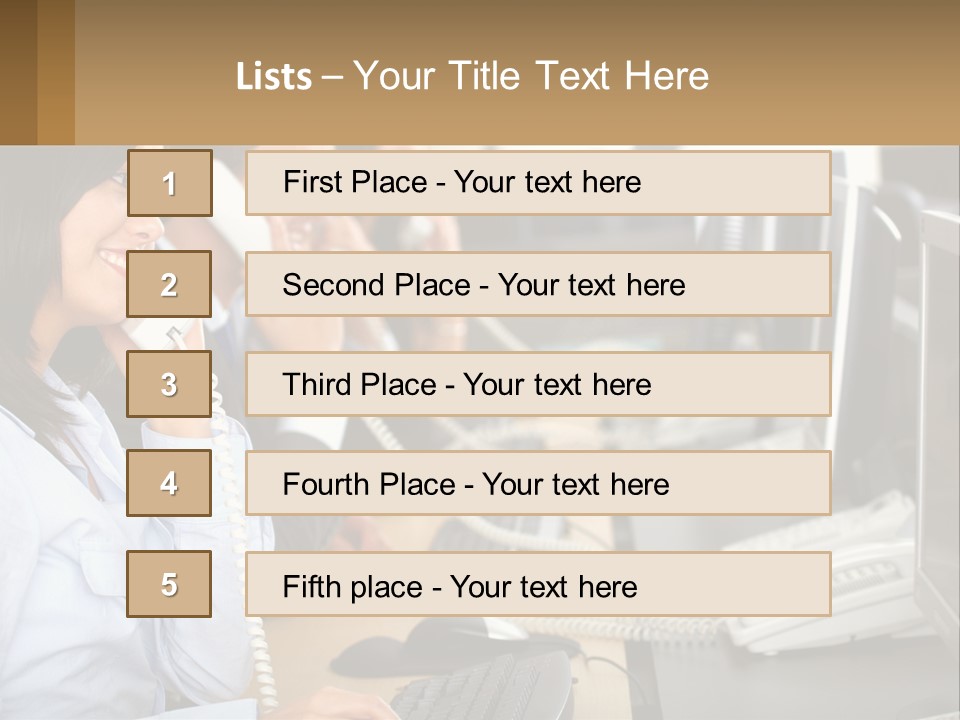 A Group Of People Sitting At A Desk Talking On Telephones PowerPoint Template