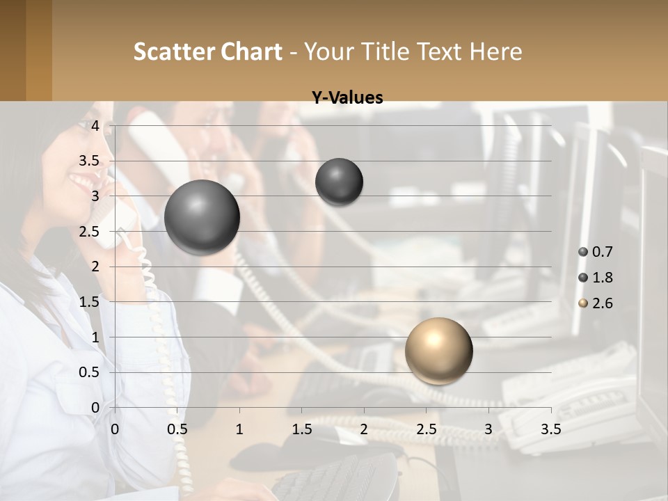 A Group Of People Sitting At A Desk Talking On Telephones PowerPoint Template